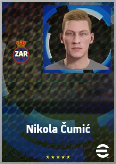 Nikola Čumić eFootball 2026 player card, 68 OVR RWF