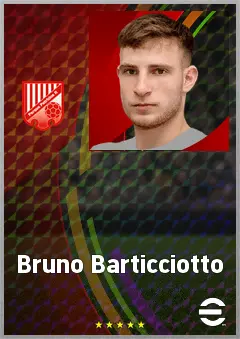 Bruno Barticciotto eFootball 2026 player card, 74 OVR LWF