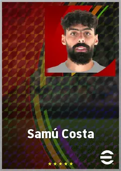 Samú Costa eFootball 2026 player card, 76 OVR DMF