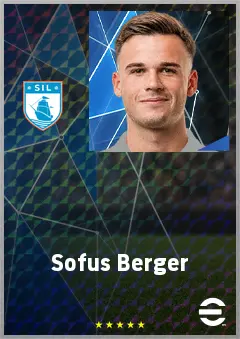 Sofus Berger eFootball 2026 player card, 67 OVR CMF