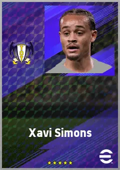 Xavi Simons eFootball 2026 player card, 78 OVR AMF