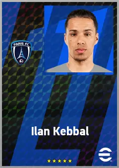 Ilan Kebbal eFootball 2026 player card, 74 OVR RWF