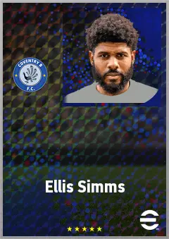Ellis Simms eFootball 2026 player card, 71 OVR CF