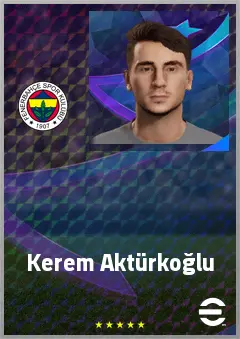 Kerem Aktürkoğlu eFootball 2026 player card, 77 OVR LWF