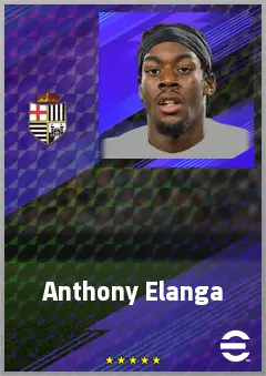 Anthony Elanga eFootball 2026 player card, 77 OVR RWF