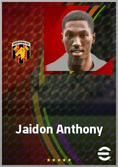 Jaidon Anthony eFootball 2026 player card, 74 OVR LWF