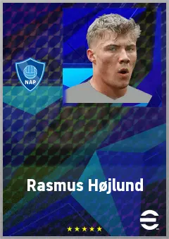 Rasmus Højlund eFootball 2026 player card, 76 OVR CF