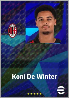 Koni De Winter eFootball 2026 player card, 74 OVR CB