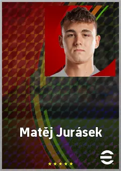 Matěj Jurásek eFootball 2026 player card, 72 OVR RWF