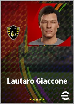 Lautaro Giaccone eFootball 2026 player card, 72 OVR RWF