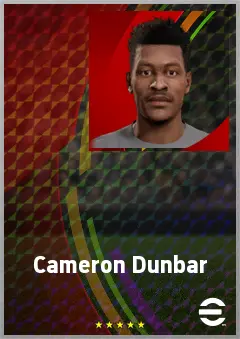 Cameron Dunbar eFootball 2026 player card, 68 OVR LMF