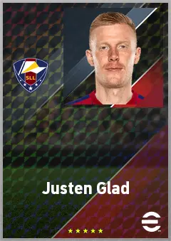 Justen Glad eFootball 2026 player card, 73 OVR CB