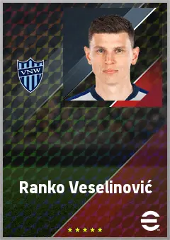 Ranko Veselinović eFootball 2026 player card, 74 OVR CB