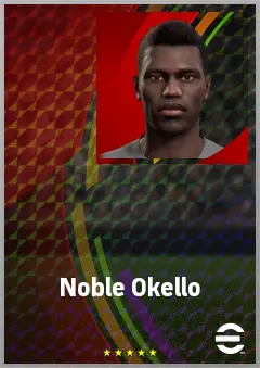 Noble Okello eFootball 2026 player card, 70 OVR DMF