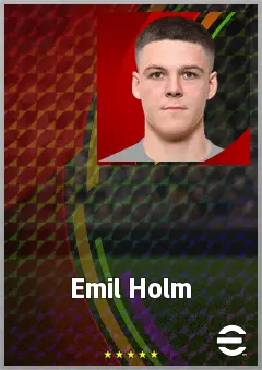 Emil Holm eFootball 2026 player card, 72 OVR RB
