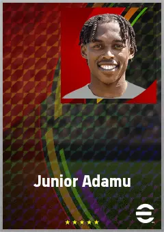 Junior Adamu eFootball 2026 player card, 72 OVR CF