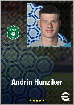 Andrin Hunziker eFootball 2026 player card, 69 OVR CF