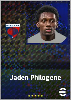 Jaden Philogene eFootball 2026 player card, 74 OVR LWF