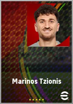 Marinos Tzionis eFootball 2026 player card, 71 OVR LWF