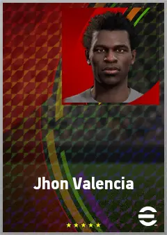 Jhon Valencia eFootball 2026 player card, 67 OVR LWF