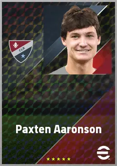 Paxten Aaronson eFootball 2026 player card, 72 OVR AMF