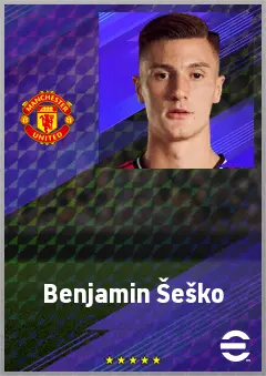 Benjamin Šeško eFootball 2026 player card, 77 OVR CF