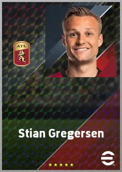 Stian Gregersen eFootball 2026 player card, 73 OVR CB