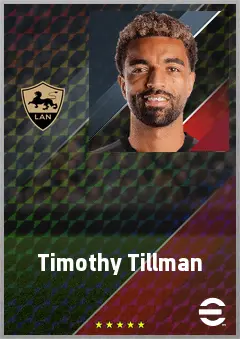 Timothy Tillman eFootball 2026 player card, 72 OVR CMF