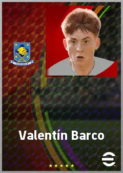 Valentín Barco eFootball 2026 player card, 75 OVR CMF