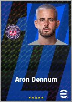 Aron Dønnum eFootball 2026 player card, 73 OVR RMF