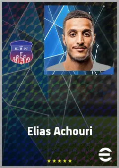 Elias Achouri eFootball 2026 player card, 72 OVR LWF