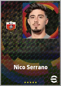 Nico Serrano eFootball 2026 player card, 72 OVR LWF