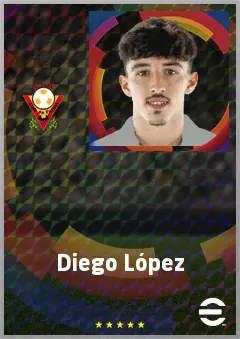 Diego López eFootball 2026 player card, 76 OVR LWF