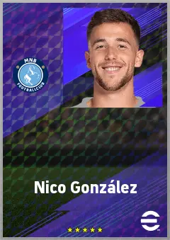 Nico González eFootball 2026 player card, 75 OVR DMF