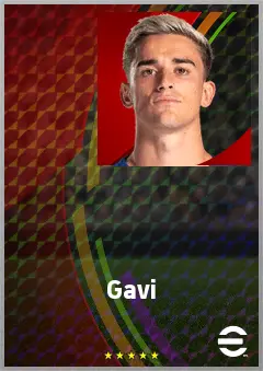 Gavi eFootball 2026 player card, 77 OVR CMF