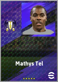 Mathys Tel eFootball 2026 player card, 74 OVR LWF