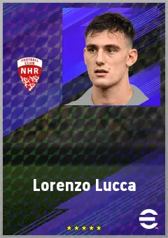 Lorenzo Lucca eFootball 2026 player card, 75 OVR CF