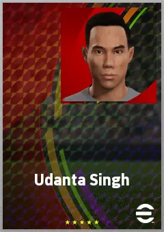 Udanta Singh eFootball 2026 player card, 68 OVR RWF