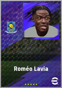 Roméo Lavia eFootball 2026 player card, 76 OVR DMF