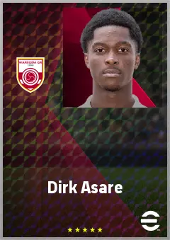 Dirk Asare eFootball 2026 player card, 66 OVR CMF