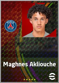 Maghnes Akliouche eFootball 2026 player card, 77 OVR RMF