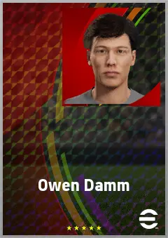 Owen Damm eFootball 2026 player card, 65 OVR RB