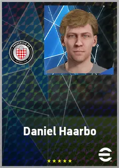 Daniel Haarbo eFootball 2026 player card, 63 OVR CMF