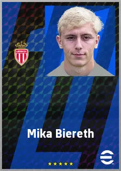 Mika Biereth eFootball 2026 player card, 74 OVR CF