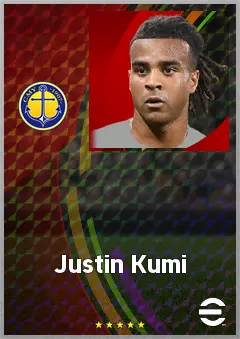 Justin Kumi eFootball 2026 player card, 65 OVR CMF