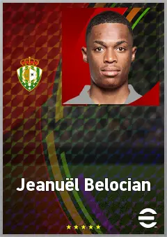 Jeanuël Belocian eFootball 2026 player card, 74 OVR CB
