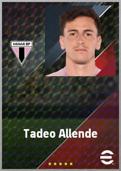Tadeo Allende eFootball 2026 player card, 74 OVR RMF