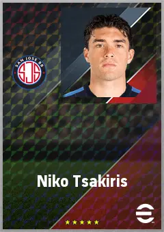 Niko Tsakiris eFootball 2026 player card, 72 OVR CMF