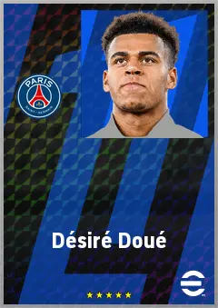 Désiré Doué eFootball 2026 player card, 81 OVR RWF