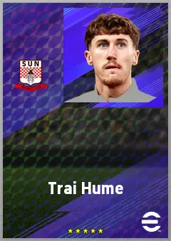 Trai Hume eFootball 2026 player card, 74 OVR RB